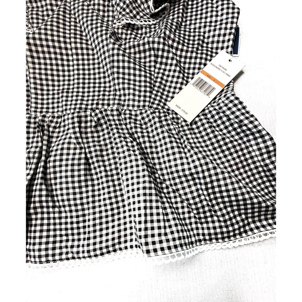 Nanette Lepore Black White Gingham Ruffle Peplum Top Blouse Size M Babydoll - Picture 3 of 11